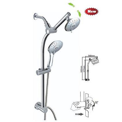 Suction Cup Stainless Steel Shower Slide Bar with Overhead Shower Heads & 5 Functions Hand Shower / ABS Shower Holder and Plastic Shower Slider / Silver PVC Plastic Shower Hose 