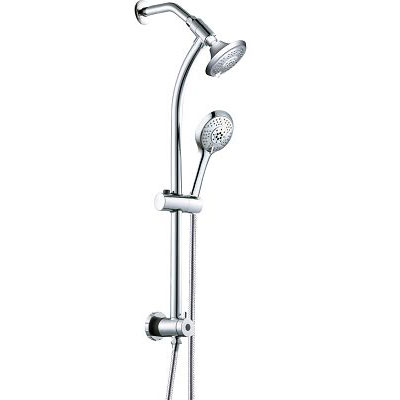 Drill-free Metal Shower Slide Bar Combo Set with Shower Heads & 5 Functions Hand Shower with Suction Shower Holder