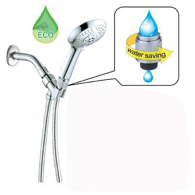 Bath 5-Function Hand Shower Head Set with Stainless Steel Shower Hose and ABS Plastic Bracket, With Water Flow Controller 